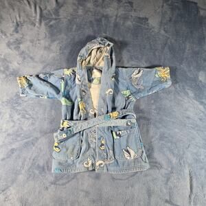 Frette Kids Medium Blue Hooded Terry Bathrobe Sea Animals Cotton Belted